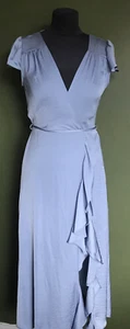 River Island blaues Kleid mit V-Ausschnitt Gr. 6 UK Rüschenschlitz - Bild 1 von 4
