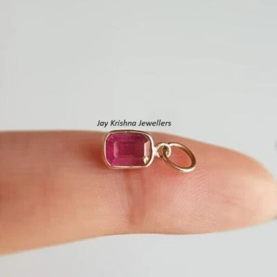 Minimal Rubin Charm Anhänger,925 Silber Smaragd Schliff Blende Set Jubiläum - Bild 1 von 4