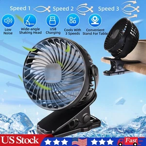 3 Speeds USB Rechargeable Mini Cooling Fan Clip On Desk Baby Stroller Portable - Picture 1 of 17