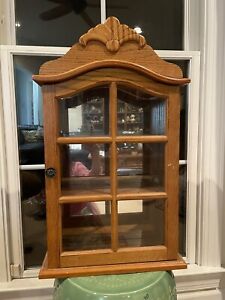 Vintage Wood and Glass Wall Curio Display Case Cabinet