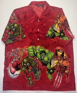 Vintage Changes X-Men Wolverine Hulk Spider-Man Button Up All Over Print XXL 2XL - Picture 1 of 14