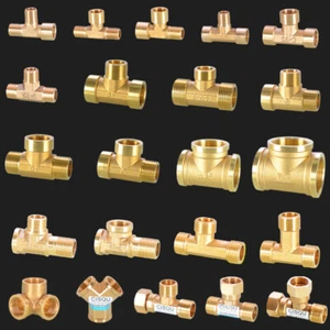 Various Sizes - Brass Thread Tee Pipe Fittings Water Air Fuel (1/8" up to 2")  - Picture 1 of 70