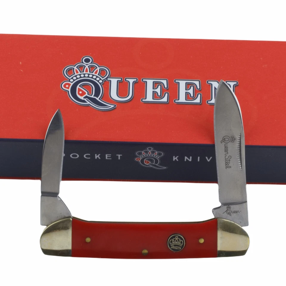 Queen QN64R Canoe 2x Blades Red Handle Folding Knife