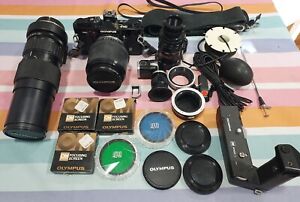 OLYMPUS OM-2N 35mm CAMERA WITH OLYMPUS ZUIKO 70 & 250mm LENS and More!
