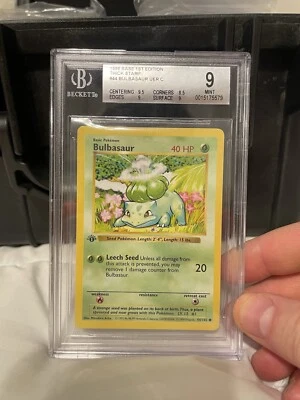 Pokémon Bulbasaur 1st Edition Base Set Shadowless BGS 9 Thick Grey Stamp Error - Image 1 of 4