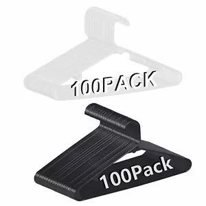 100 Pack Plastic Hangers Space Saving Hangers for Clothes with Hooks Black/White - Picture 1 of 23