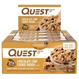 Quest Protein Bar,Chocolate Chip Cookie Dough, 21g Protein, Gluten Free,12 Count - Picture 1 of 6