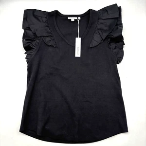 NEW Chico's Black Ribbed Flutter Sleeve Tee Size 1 US Medium MSRP $69.50 - Picture 1 of 9