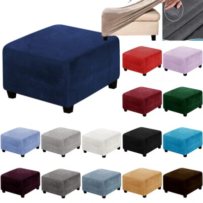 Large Velvet Square Ottoman Cover Stretch Footstool Protector Storage Covers - Image 1 of 4