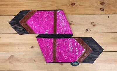 Pink Acid Wash Leather Table Runner – Square-Cut Design with Tooled V-Shaped  - Image 1 of 4