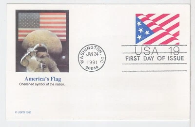 TurtlesTradingPost- American Flag- Postal Card 1991 #UX153 FDC Fleetwood Cachet - Image 1 of 2
