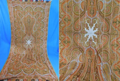 Victorian 1850s Antique Norwich Shawl Silk Challis Wool Paisley Print 11 Ft Long - Image 1 of 4