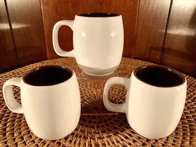 3~Crate & Barrel White / Brown Espresso Cups Mugs Demitasse Lot of 3 * EXC - Image 1 of 4