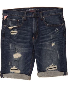 U.S. POLO ASSN. Mens Distressed Denim Shorts W35 Large Blue Cotton BW04 - Picture 1 of 3