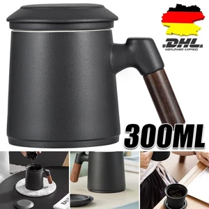 Teetasse mit Sieb und Deckel Keramik Tee Becher Teeglas 300ml Schwarz Geschenk - Bild 1 von 17