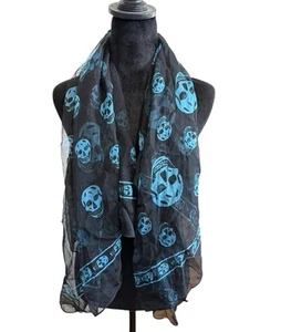 Alexander McQueen Mujer Clásica Seda Calavera Bufanda en Azul 40”x48” - Imagen 1 de 5