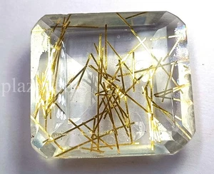Cuarzo rutilado dorado corte esmeralda de 109,80 quilates | Cultivado en laboratorio | Piedras preciosas sueltas 5ARY - Imagen 1 de 7