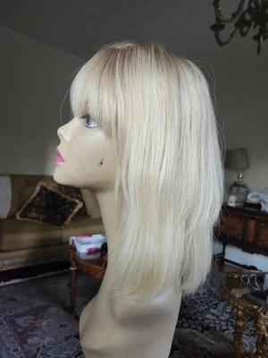 100% CABELLO HUMANO ENRAIZADO RUBIO CLARO TOPPER MONO ENCAJE SUIZO 6x7" 14""   Foto 1 de 4