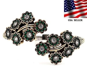 Ottoman Empire Style 10CT Treated Emerald 925 Sterling Silver Bracelet ZB1-4 - Picture 1 of 3