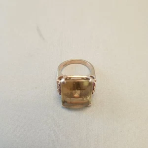 Anillo de cóctel vintage probable citrino con piedras rojas en oro amarillo de 14 k, MCM, raro - Imagen 1 de 24