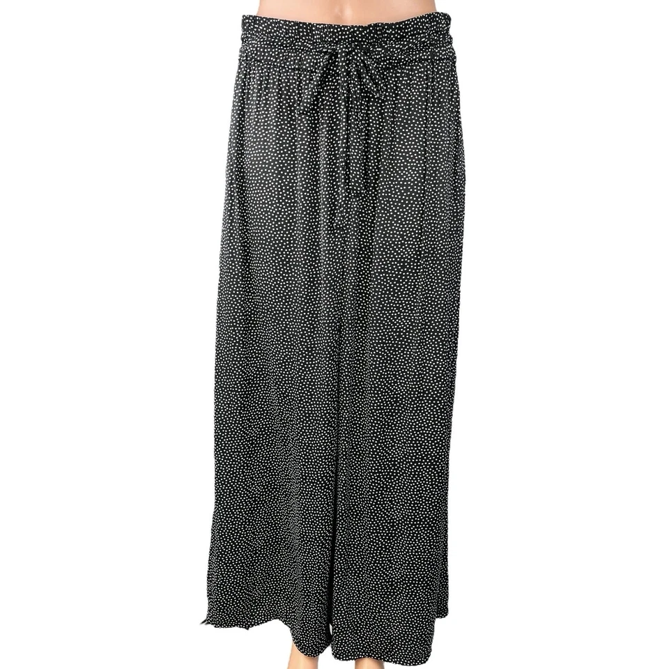 Calça Zara Preta Bolinhas Larga Baggy Palazzo Perna Cordão Boho G - Imagem 1 de 4