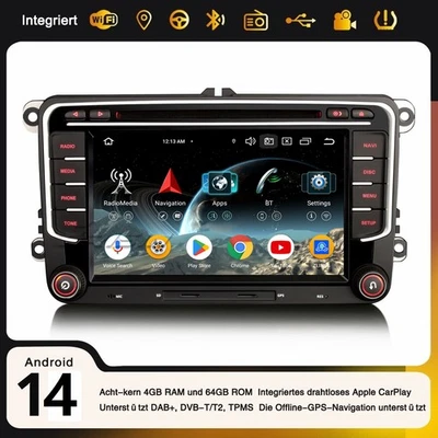 Android 14 Autoradio CarPlay Navi Für VW Passat Golf 5/6 Tiguan Skoda SEAT 64GB - Bild 1 von 4