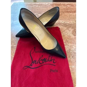 Christian Louboutin Pipina Leather 2 1/2” Wedge Red Sole Black EU 38 (8) VGUC - Picture 1 of 10