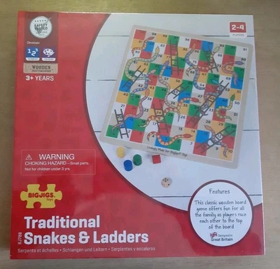 New & Sealed Bigjigs Snakes And Ladders With Wooden Board & Pieces Family Game - Image 1 of 3