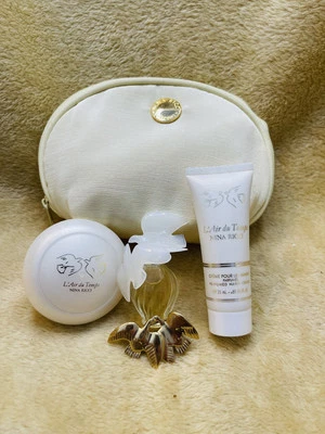 Conjunto de presente raro vintage Nina Ricci L'air Du Temps com broche de pomba dourada - Imagem 1 de 4