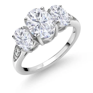 10K White Gold White Moissanite and Gemstone Birthstone 3-Stone Engagement Ring - Picture 1 of 90