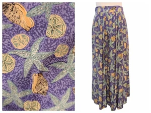 Vintage Barrie Pace Womens Size 10 Seashell Print 100% Silk Pleated Midi Skirt - Picture 1 of 10