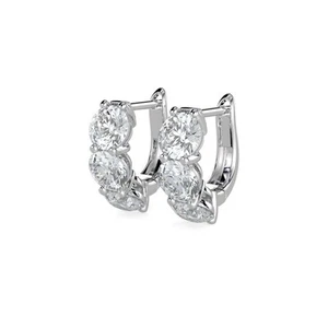 Huge 6ct Lab Grown Diamond Hoop Earrings 14K White Gold F VS Huggies Secure Lock - Picture 1 of 5