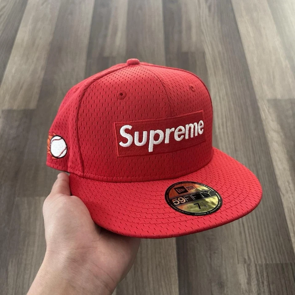 AUTHENTIC Red Supreme Champions Box Logo New Era Fitted Hat W/ Baseball Design - Image 1 of 4