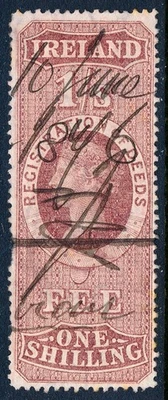 1872 Ireland 1/ Registration of Deeds, revenue stamp, RD13 used, perf 12.5 - Image 1 of 4