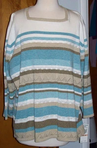 Neu mit Etikett - Alfred Dunner Damenpullover gestreift quadratischer Ausschnitt Langarm - Größe 2X - Bild 1 von 4