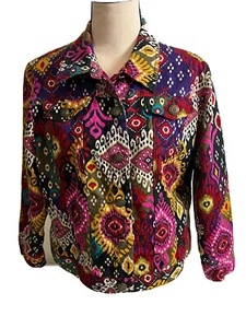 Ruby Rd. Button Front Jacket SZ.12 Multi-Color AbstractShape Print 100% Cotton  - Picture 1 of 12