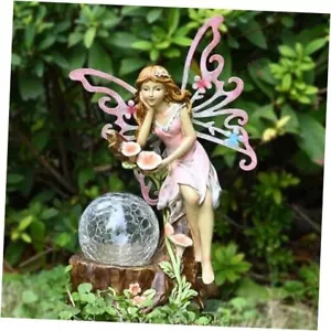 Garden Fairy Statue Outdoor Decor-Solar Flower Fairy Figurines Pink Fairy - Picture 1 of 8