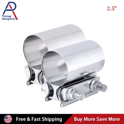 2PCS 2.5 Inch Butt Joint Band Exhaust Clamp Sleeve Coupler T304 Stainless Steel  - Image 1 of 4