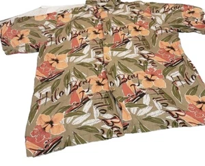 Caribbean Mens Button Down Shirt Large Green Short Sleeve Floral Hilo Bay - Picture 1 of 10