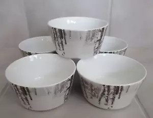 5 - Pier 1 Snow Forest 5.5" Cereal Soup Bowls w/Trees Set of 5 - Picture 1 of 3