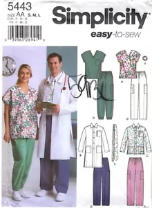 UNIFORMES EXFOLIANTES Hombres Mujeres S-M-L Simplicity 5443 SIN CORTAR Costura Patrón Abrigos Corbata AA - Imagen 1 de 4