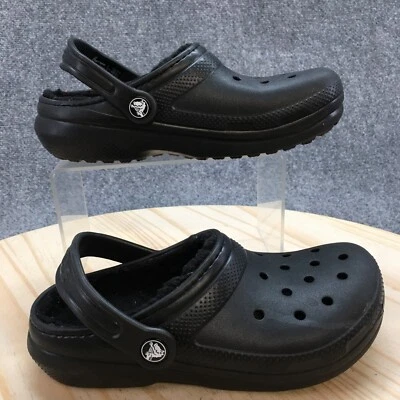 Crocs Slippers Youth 2 Classic Lined Clog Fuzzy Slip On  Comfort 207010 Black - Image 1 of 4