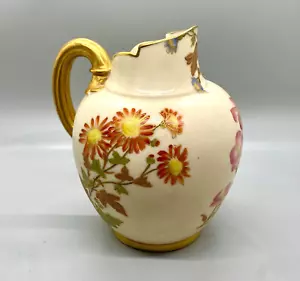 Antique Vintage Royal Worcester Floral Gold Trim Flat Backed Creamer Pitcher Jug - Picture 1 of 7