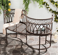 Outdoor Garden Kissing Bench Victorian Scrollwork Iron Patio Accent Seat Brown