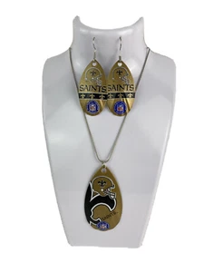 NFL New Orleans Saints Logo Vintage Teardrop Spinner Earrings &/ Necklace Set - Picture 1 of 2