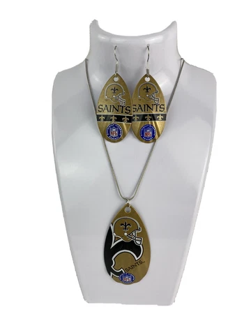 NFL New Orleans Saints Logo Vintage Teardrop Spinner Earrings &/ Necklace Set Cover