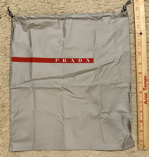 "Borsa antipolvere vintage PRADA grigio nylon logo rosso cordini scarpe borsa a mano 13"x15"