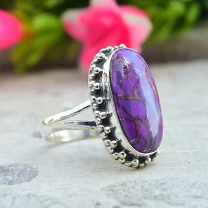 Purple Copper Turquoise Gemstone 925 Sterling Silver Handmade Ring Jewelry M-48 - Picture 1 of 8
