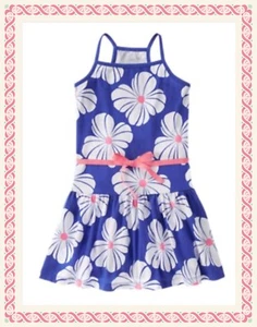 NWT 6 Gymboree HOP 'n ROLL Blue Cotton Knit Flower Print Dress with Ribbon Belt - Picture 1 of 2