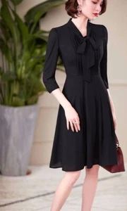 Custom Made To Order 3/4 Sleeve Tie-Neck A-line Chiffon Dress New plus1x-10xY712 - Picture 1 of 5